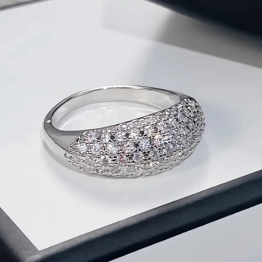 Geometric Women’s CZ Wedding Band Sparkling Luxury Party Ring