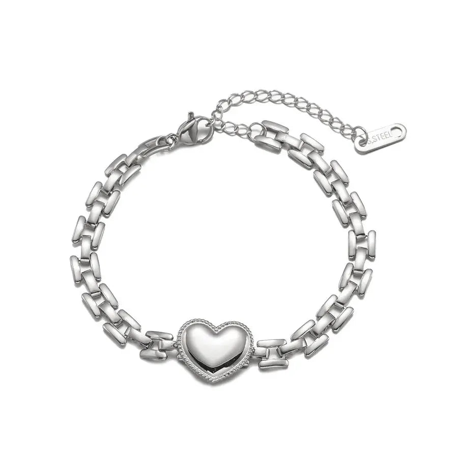 Stainless Steel Heart Charm Bracelet Thick Chain Punk Hip Hop Jewelry Women