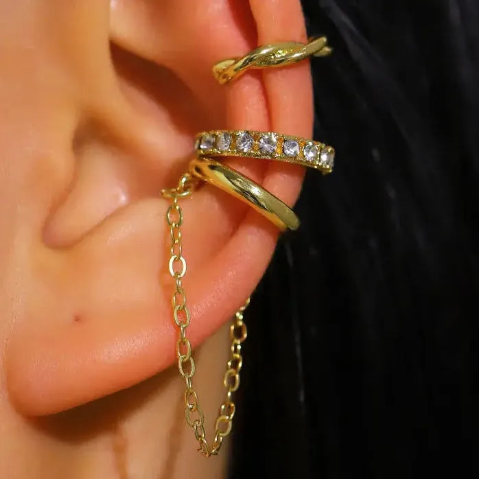 3Pcs C-Shaped Zircon Tassel Clip Earrings Fashion Jewelry Gifts