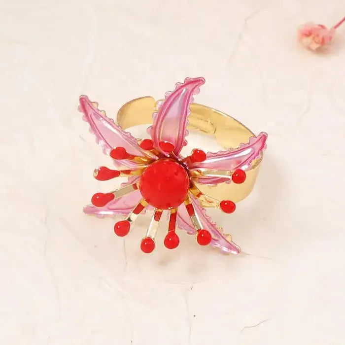 Adjustable Bohemian Flower Plant Pattern Ring for Women Vintage Jewelry