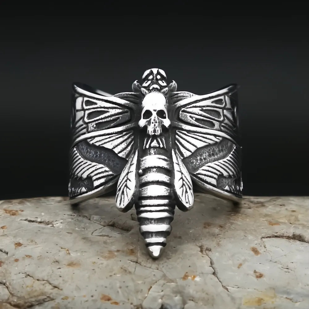 Gothic Stainless Steel Butterfly Skull Ring Punk Biker Jewelry for Men Women Gift