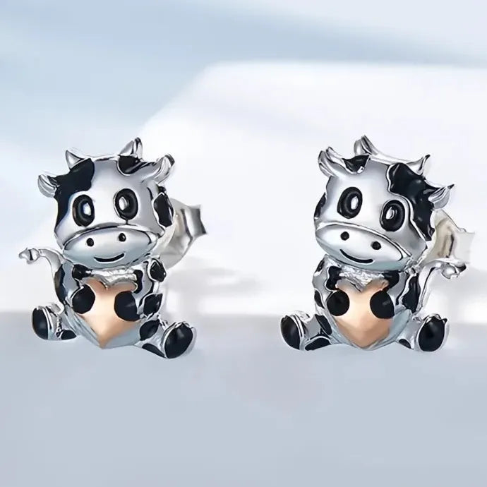 Cute Cow Heart Two-Tone Copper Alloy Stud Earrings for Daily Fashion Party