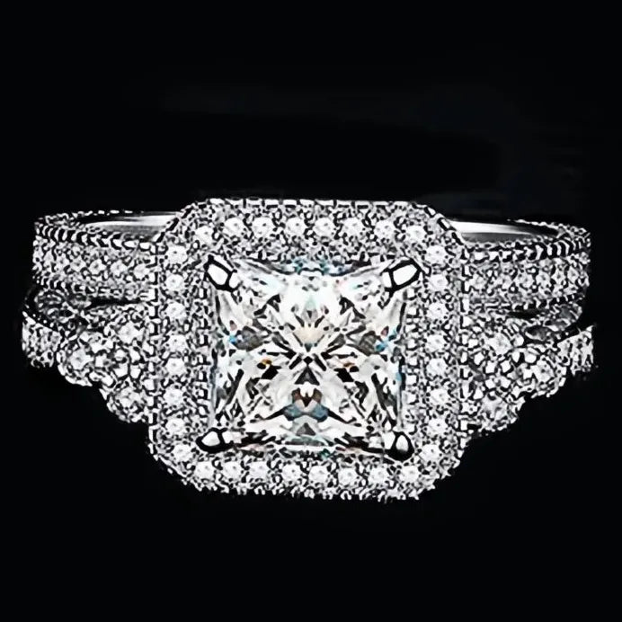 Opulent Cubic Zirconia Bridal Engagement Wedding Rings Set for Women