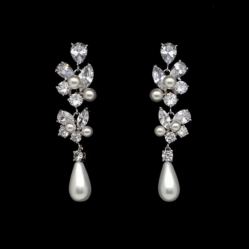 Aesthetic Bridal Imitation Pearl Dangle Earrings Luxury Trendy Engagement Wedding Jewelry for Women