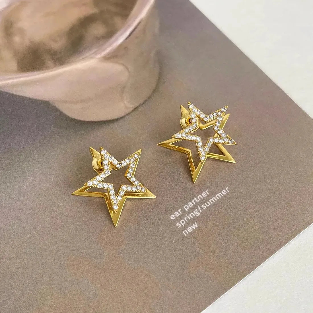 Double-Layer Star Zinc Alloy Crystal Stud Earrings for Women 2026