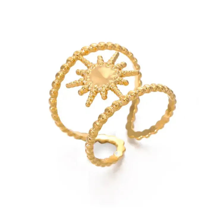 Stainless Steel Double Layer Star Ring Geometric Hollow Unisex Jewelry Gift