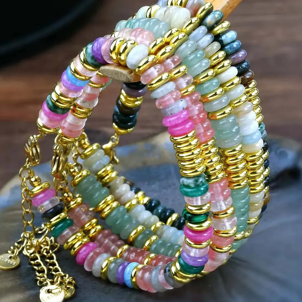 Boho Ethnic Handmade Turquoise Natural Stone Stainless Steel Women Bracelet