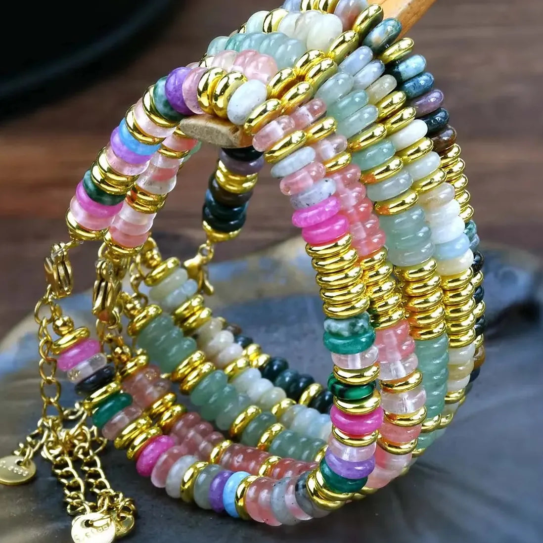 Boho Ethnic Handmade Turquoise Natural Stone Stainless Steel Women Bracelet
