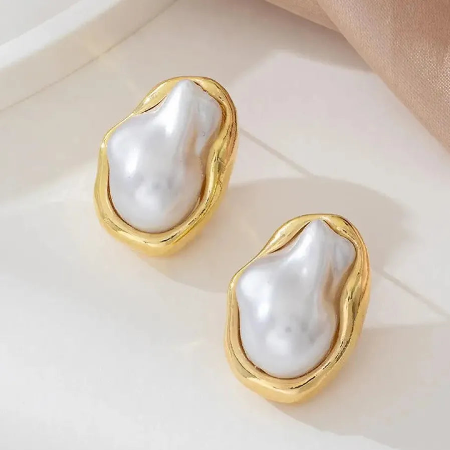 Irregular Baroque Pearl Stud Earrings for Women Vintage Gold Jewelry Gift
