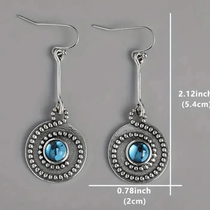 Vintage Bohemian Zinc Alloy Earrings with Round Moonstone Pendant for Women Gift