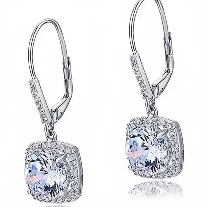 Geometric Square Drop Earrings for Women Copper Alloy CZ Bridal Jewelry