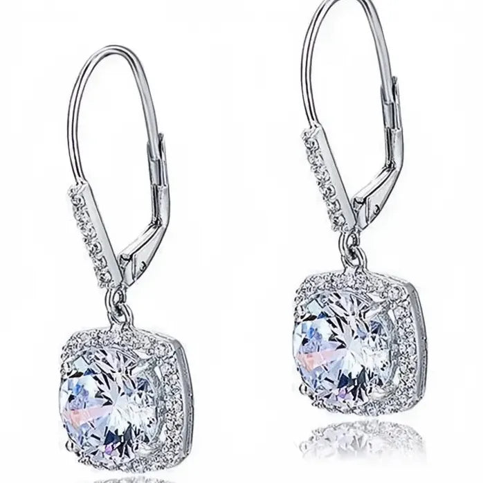 Geometric Square Drop Earrings for Women Brass CZ Wedding Jewelry