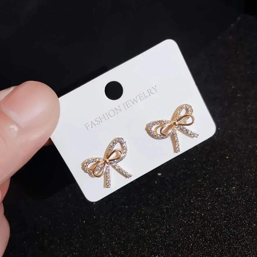 Gold Geometric Copper Alloy Stud Earrings with Cubic Zirconia – Luxury Gift