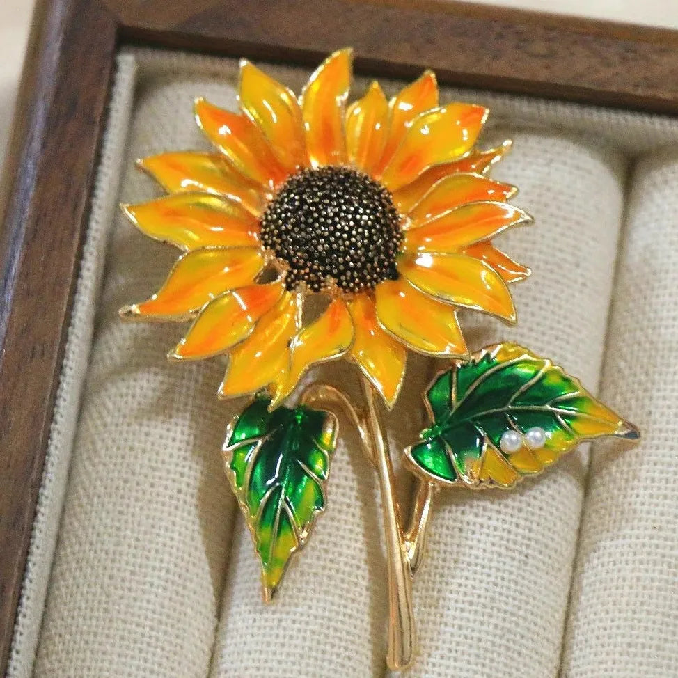 Luxury Sunflower Brooch Pin Classic Jewelry Gift for Men Women