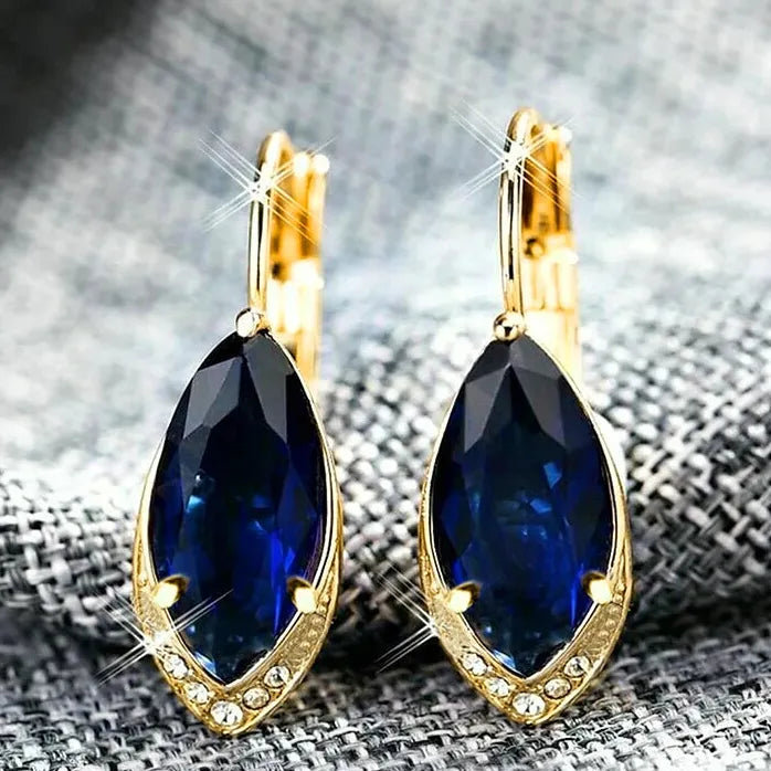 Gold Color Marquise Blue Cubic Zirconia Geometric Drop Earrings Women