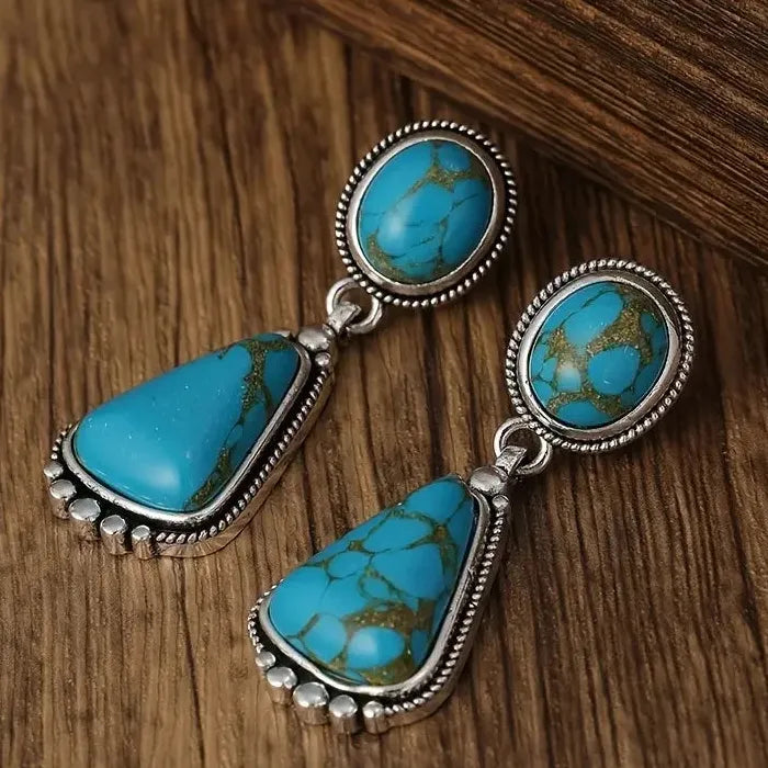 Handmade Vintage Boho Gemstone Drop Dangle Earrings Zinc Alloy Hook Pendant