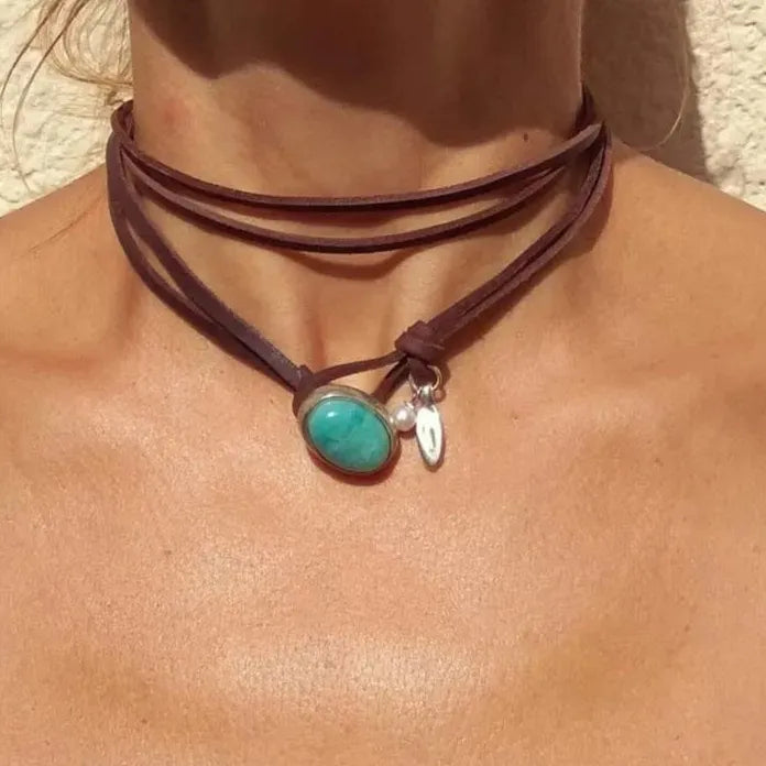 Bohemian Vintage Acrylic Geometric Pendant Necklace Women Ethnic Jewelry
