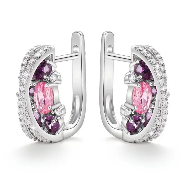 Copper Hoop Earrings with Colored Cubic Zirconia and Cross Design for Women