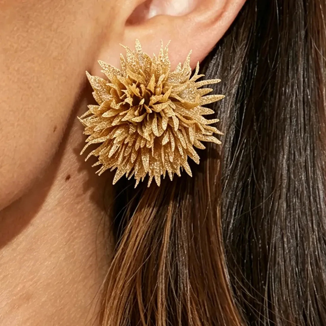 6 Colors Large Fluffy Fabric Flower Stud Earrings Women Vintage Boho Jewelry