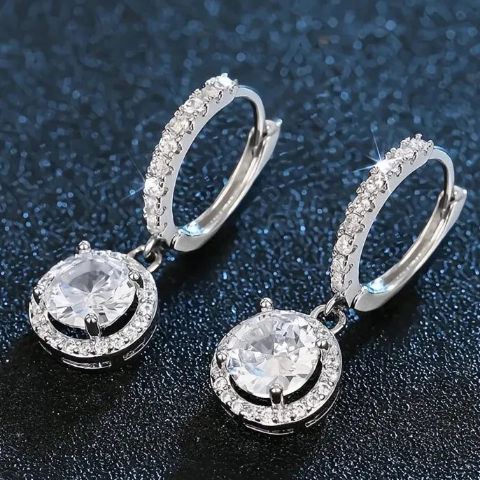 Silver Geometric Drop Earrings with Sparkling Cubic Zirconia for Women