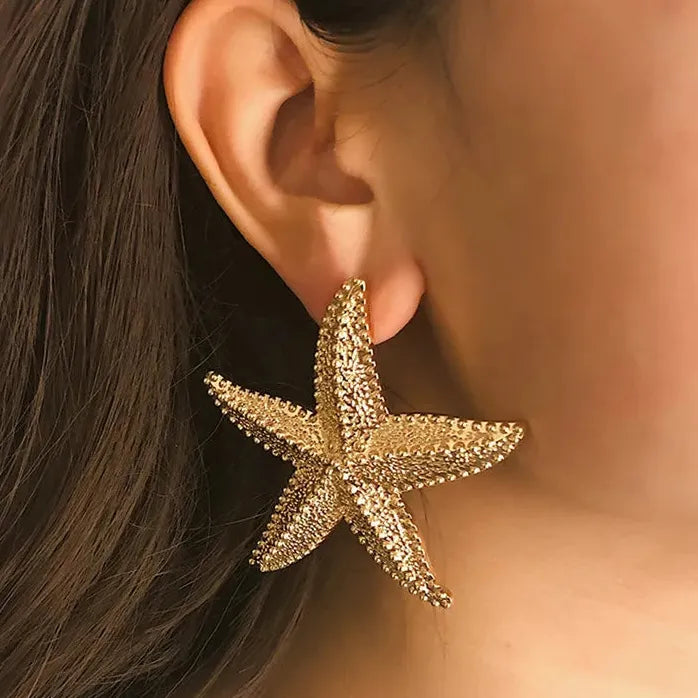 Vintage Gold Starfish Stud Earrings for Women Ocean Jewelry Celestial Gift