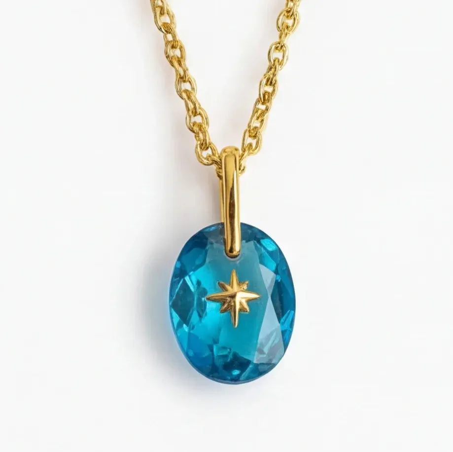 Multi-color Crystal Zircon Oval Pendant Necklace for Women Stainless Steel Jewelry