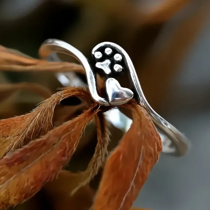 Heart Pet Footprint Brass Ring Trendy Cute Women’s Daily Jewelry