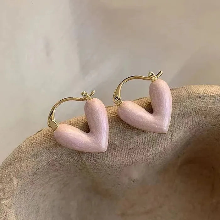 Colorful Heart Pearl Drop Earrings Zinc Alloy V-Shaped Dangle Jewelry