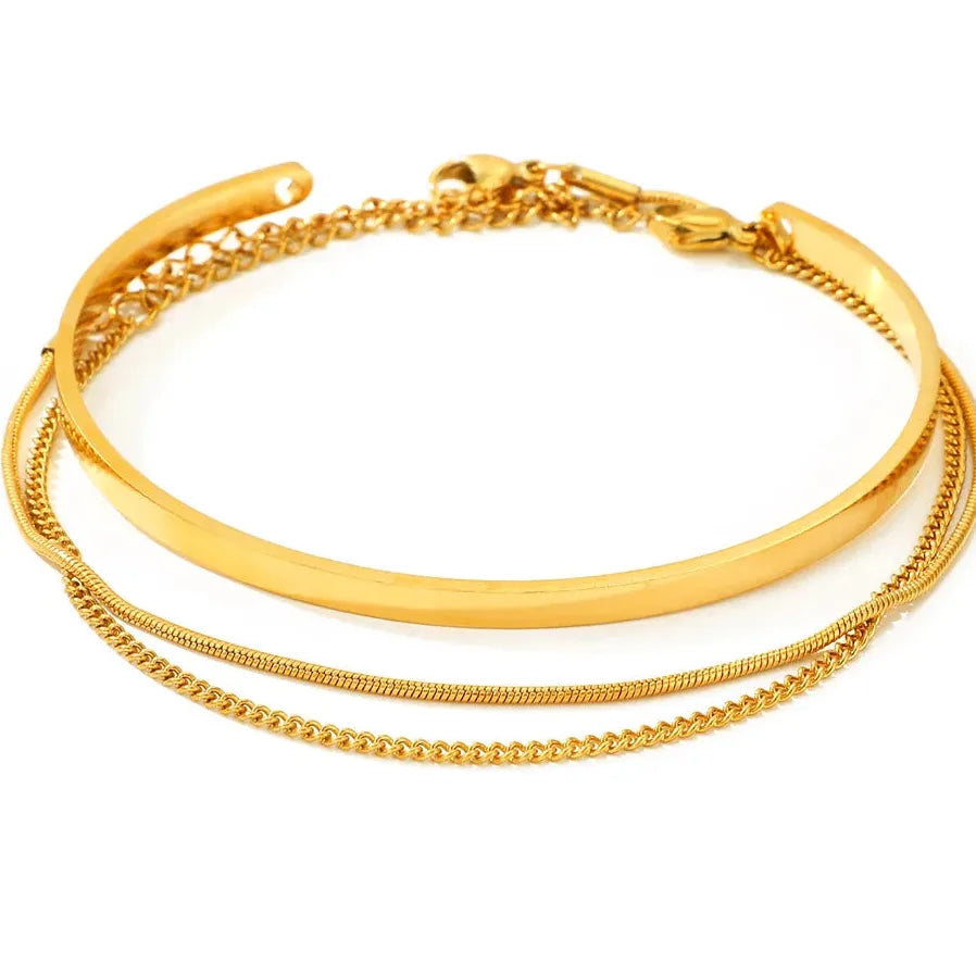 Stainless Steel Cuban Chain Bracelet Men Hip Hop Punk Multi Layer Bangle