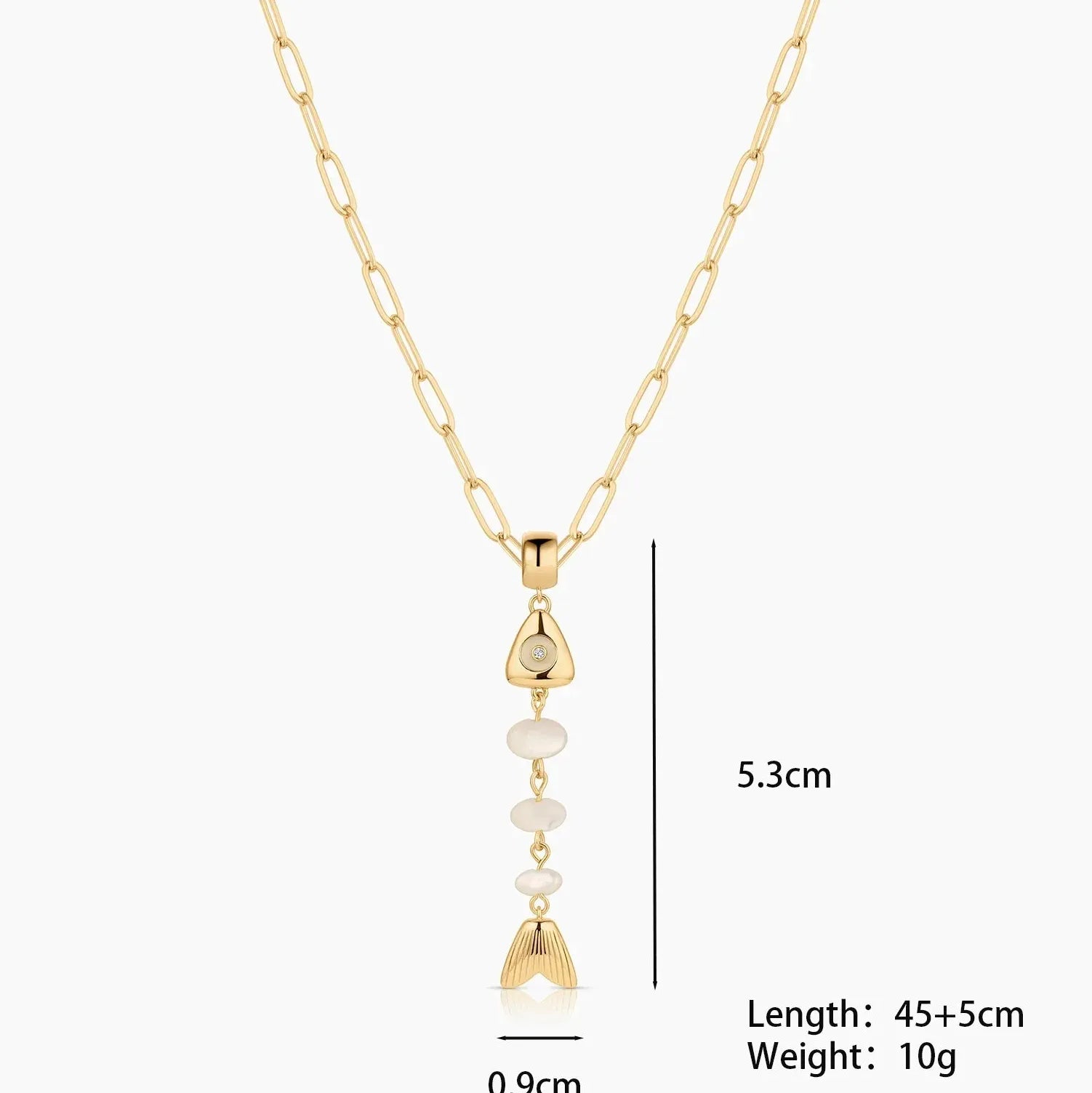 18k Gold Plated Stainless Steel Fishbone Pendant Necklace Featuring White Opal Charm for Women