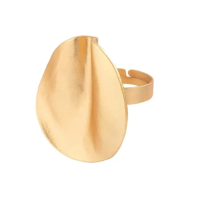 Vintage Gold Metal Adjustable Big Pleated Cuff Ring for Women Party Jewelry