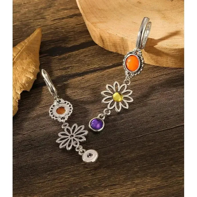 Ethnic Red Stone Curiosity Hoop Earrings Vintage Carved Pattern Jewelry for Women
