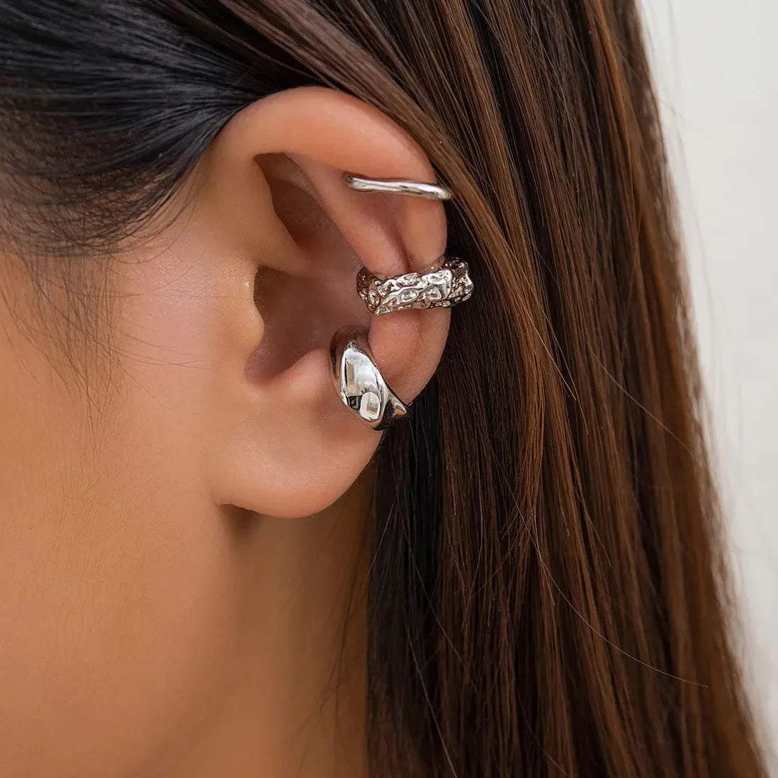 Punk Hip Hop Geometric Metal C-Shape Clip Earrings for Women Party Jewelry