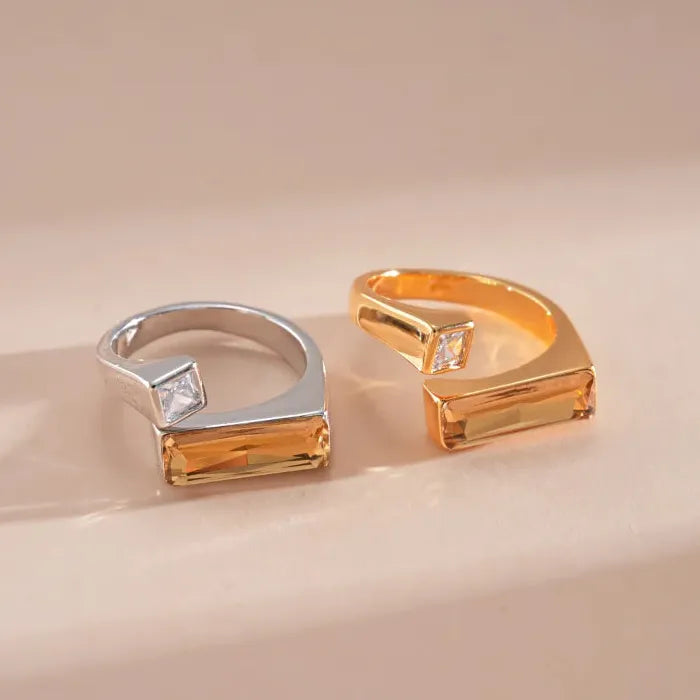 Copper Adjustable Square Rhinestone Ring for Women Men Banquet Jewelry Gift