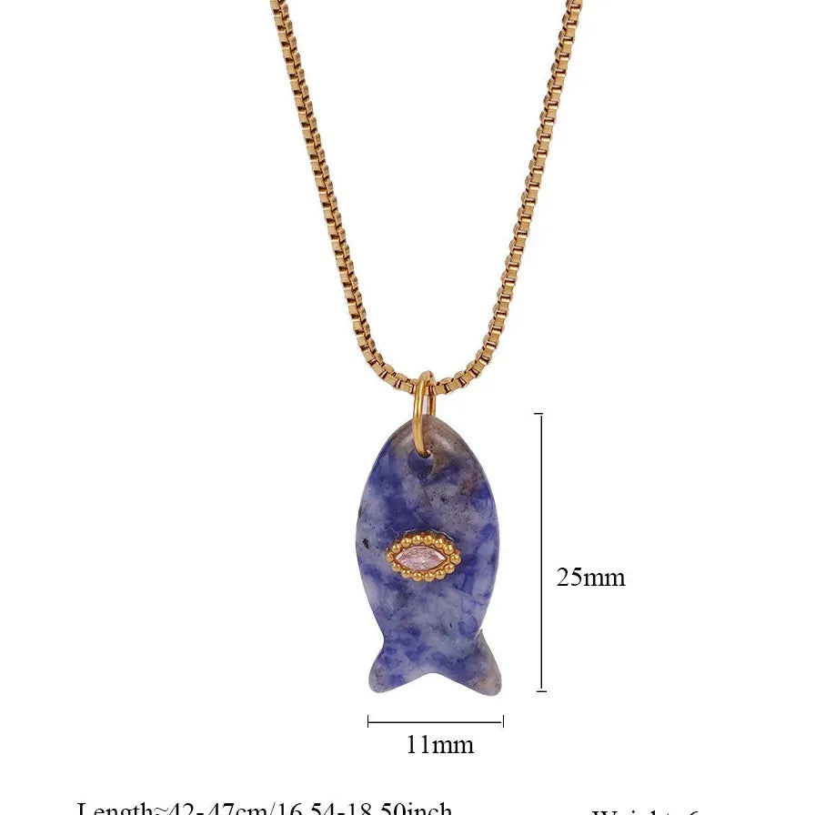 18K Gold Plated Stainless Steel Fish Pendant Necklace Opal Zircon Evil Eye Gift