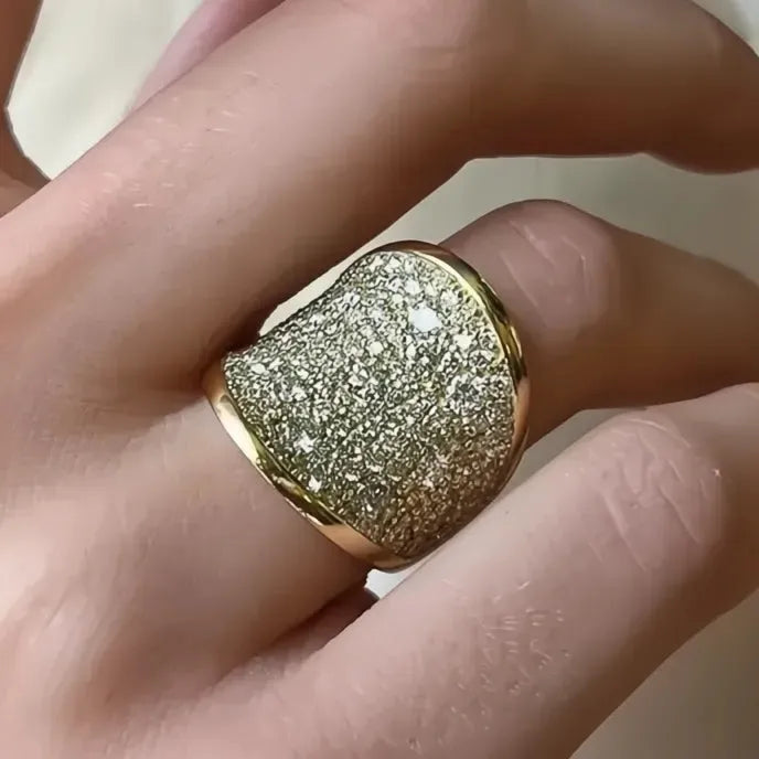 Wave Geometric Design Women’s Gold Brass Ring Luxury Party Inlaid Sparkling CZ Jewelry