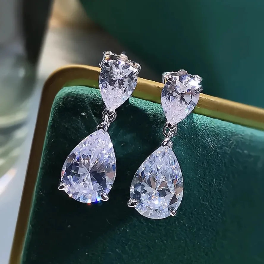 Silver Color Crystal Water Drop Cubic Zirconia Geometric Dangle Earrings for Women Wedding Jewelry