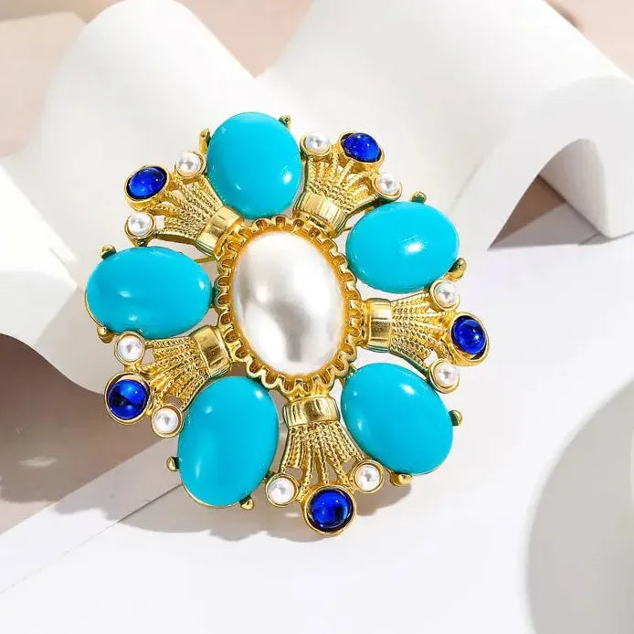 Vintage Geometric Rhinestone Brooch Antique Court Style for Women