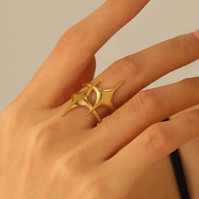 Adjustable Gold Star Stainless Steel Ring for Women Thin Fashion Jewelry