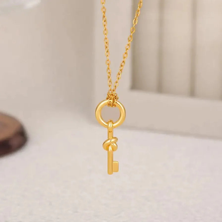 Creative Geometric Key Pendant Necklace 18K Gold Plated Waterproof Jewelry 2025