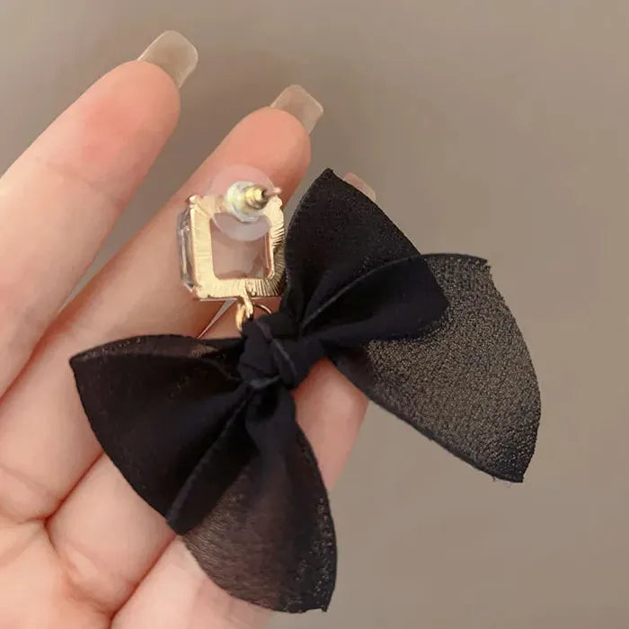Bowknot Zircon Drop Earrings Zinc Alloy Korean Fashion Jewelry Gift