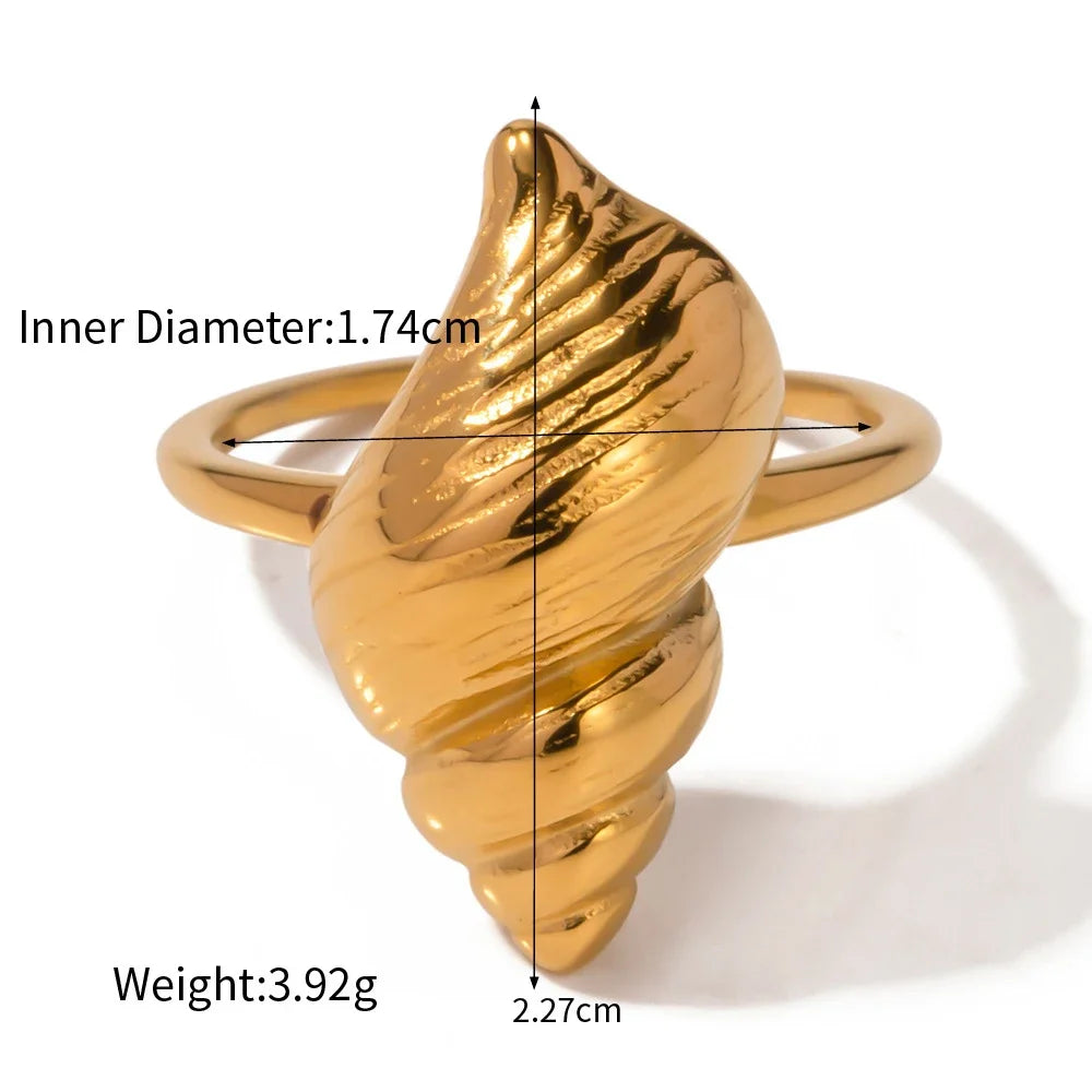 18K Gold Plated Stainless Steel Adjustable Conch Whelk Shell Ring Women