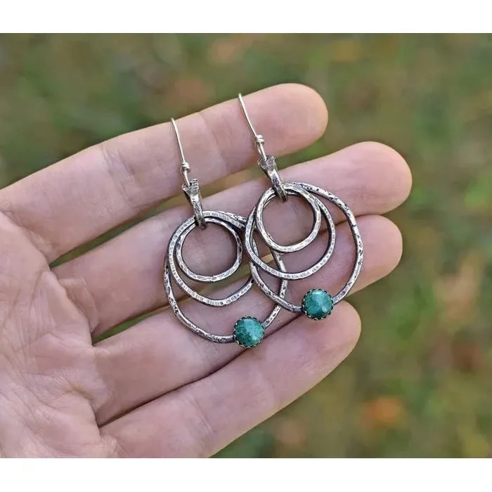 Bohemian Turquoise Stone Tassel Earrings for Women Ethnic Geometric Drop Jewelry