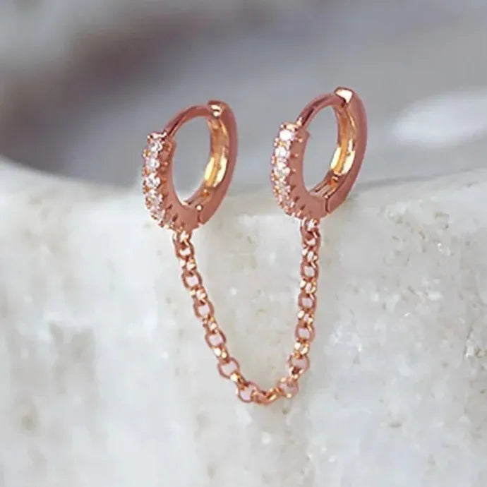 Double Ear Loop Tassel Chain Earrings Women 3 Color Metallic Copper Luxury Jewelry