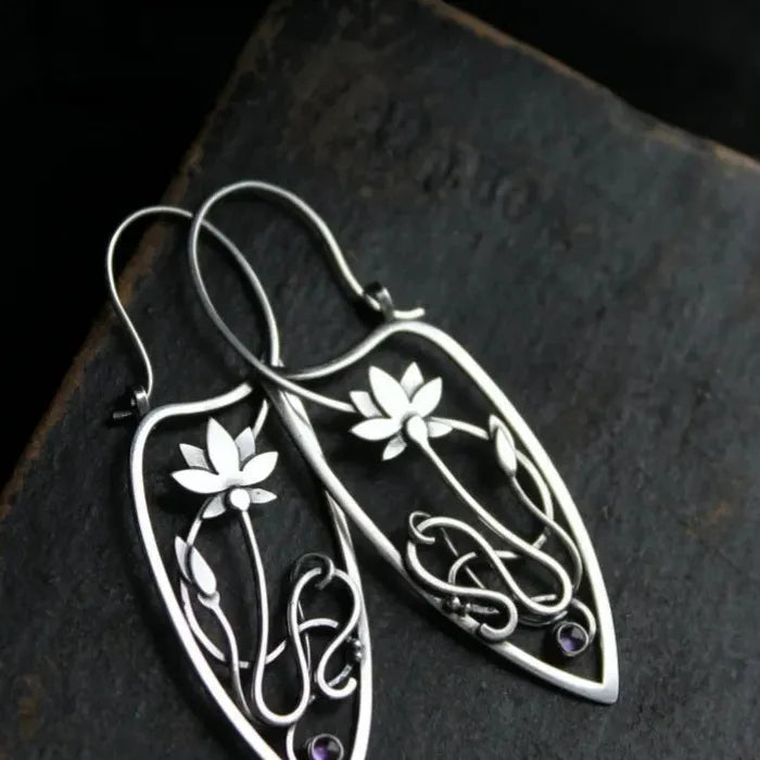 Lotus Flower Drop Earrings Elven Jewelry Floral Design Copper Plastic