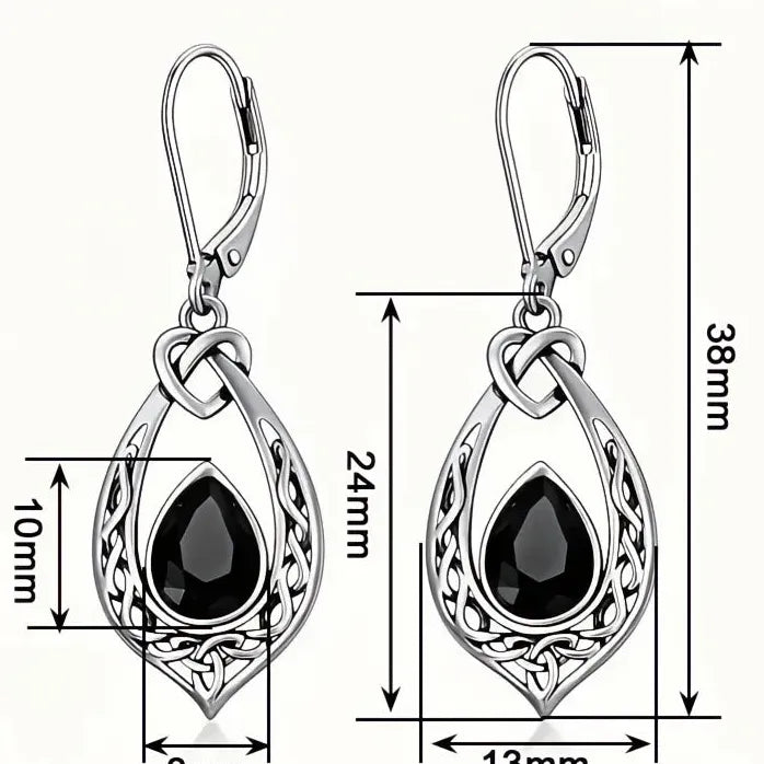 Elegant Women Silver Black Pear CZ Drop Earrings for Wedding Engagement