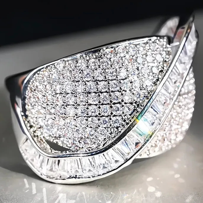 Sparkling Women’s Brass Ring Inlaid Shining CZ Cocktail Party Engagement Wedding Jewelry