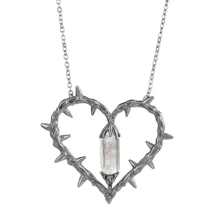 Vintage Thorn Heart Crystal Pendant Necklace Gothic Jewelry Gift for Men Women