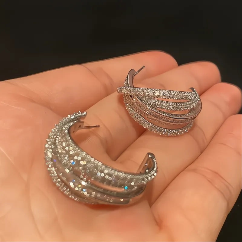 Novel Brilliant Cubic Zirconia Hoop Earrings for Women, Luxury Wedding Jewelry Gift