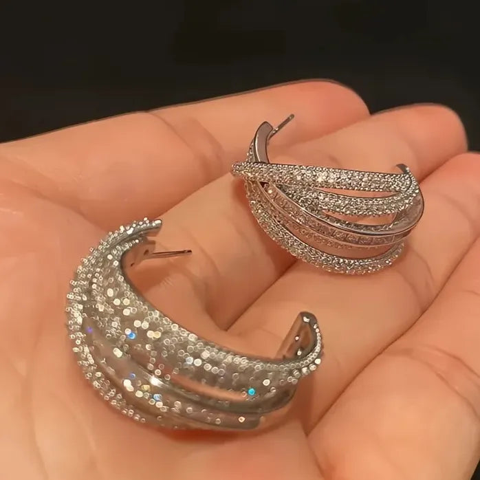 Geometric Cubic Zirconia Hoop Earrings Copper Alloy Wedding Gift